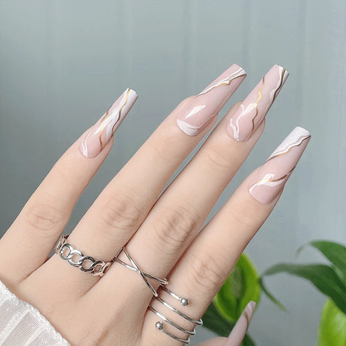 Elegant Marble Design Press-On Nails Bowlift