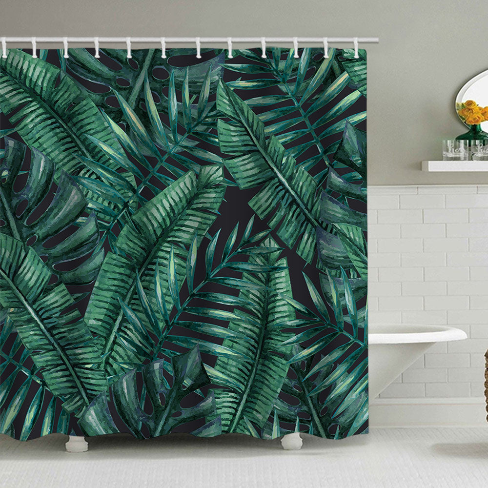 Tropical Leaf Print Shower Curtain Bowlift