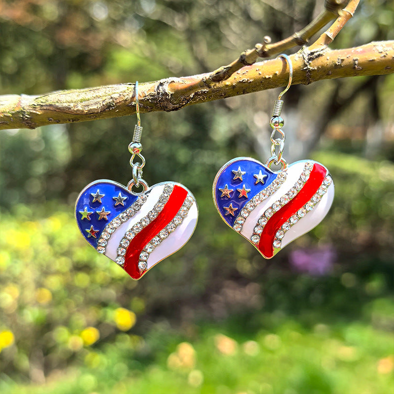 Ladies star-shaped enamel earrings with rhinestone rows and fishhook clasp Bowlift