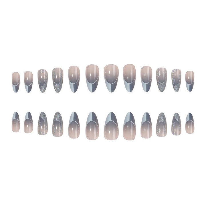 Decorative Stiletto Press-On Nails with Glitter and Wavy Design Bowlift