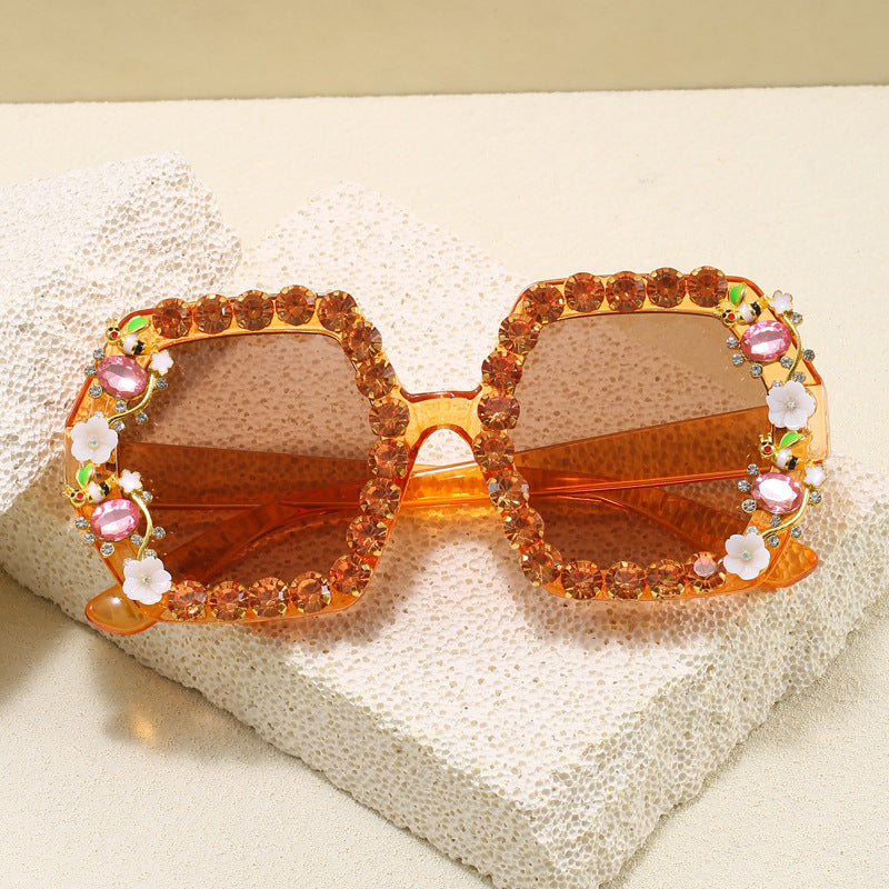 Women's extravagant hexagon sunglasses with crystal embellishment Bowlift