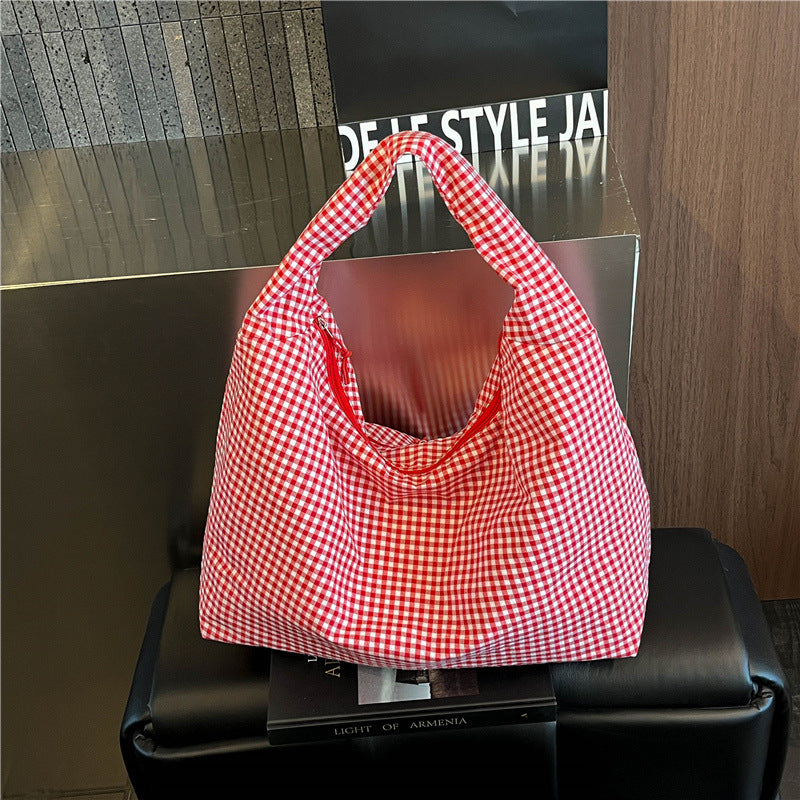WoGingham Print Slouchy Shoulder Bag Bowlift