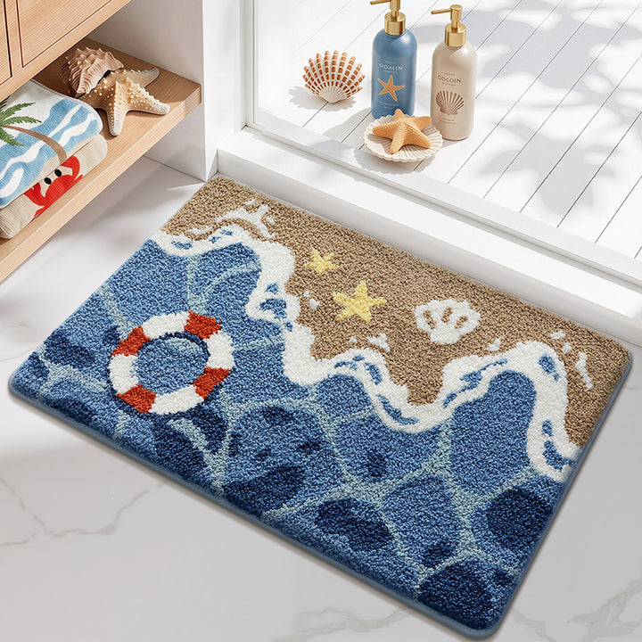 Coastal Beach-Themed Bath Mat Bowlift