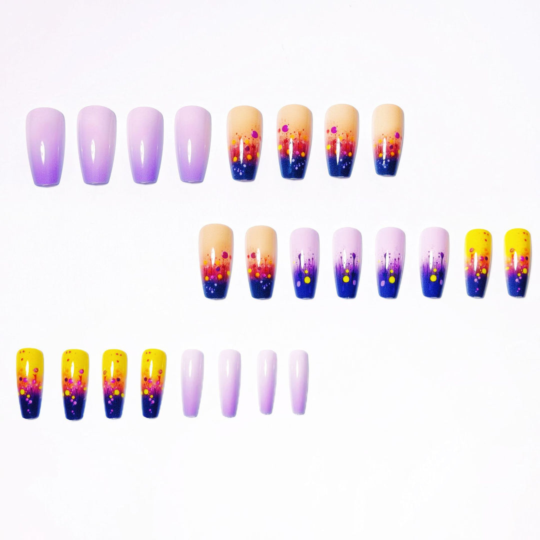Artificial nails with vibrant gradient and splash pattern Bowlift