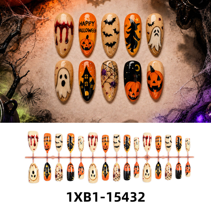 Acrylic nail set with creative Halloween motifs Bowlift