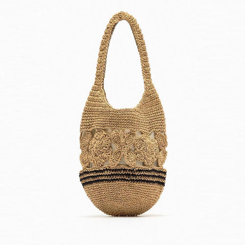 Crocheted Shoulder Bag with Floral Design Bowlift