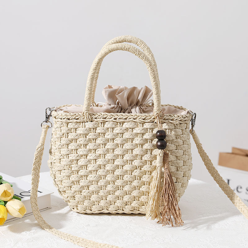 Handcrafted Macrame Tote Bag with Decorative Drawstring Bowlift