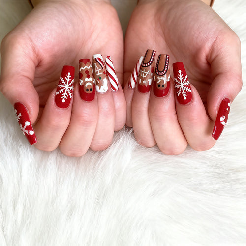 Acrylic nail set for the winter season with original Christmas motifs Bowlift