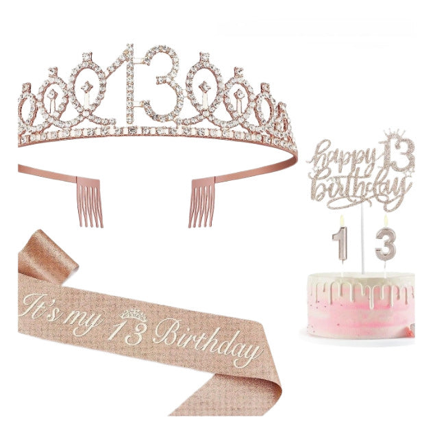 Ladies Glittering 18th Birthday Crown with Festive Sash Bowlift