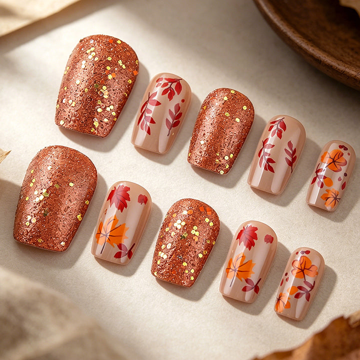 Decorative Autumn-Themed Press-On Nails Bowlift