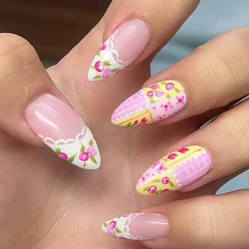 Decorative Floral Press-On Nail Art Bowlift
