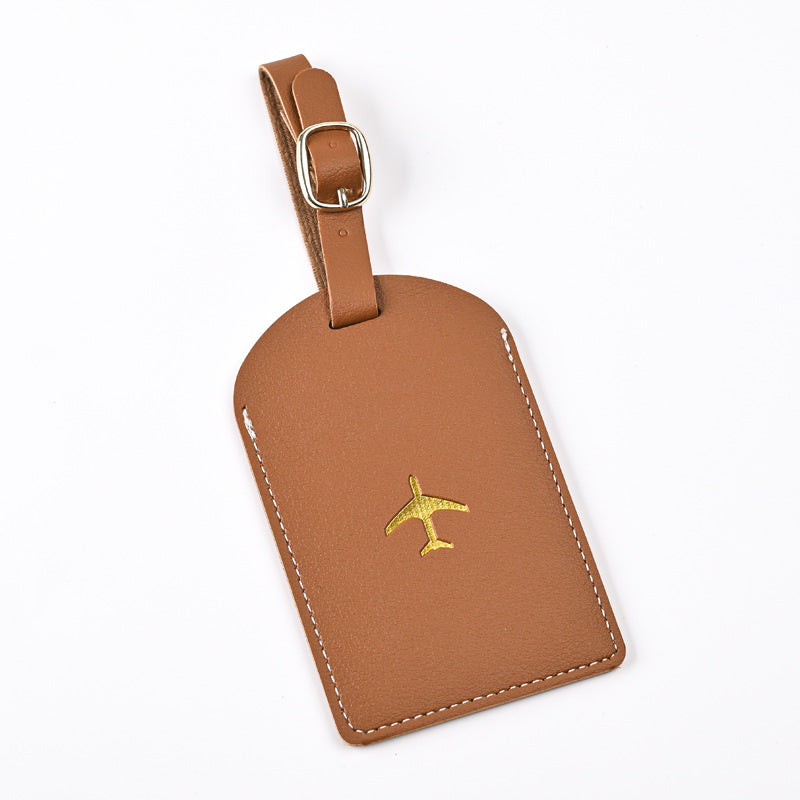 premium leather luggage tag with adjustable buckle strap and embossed airplane Bowlift