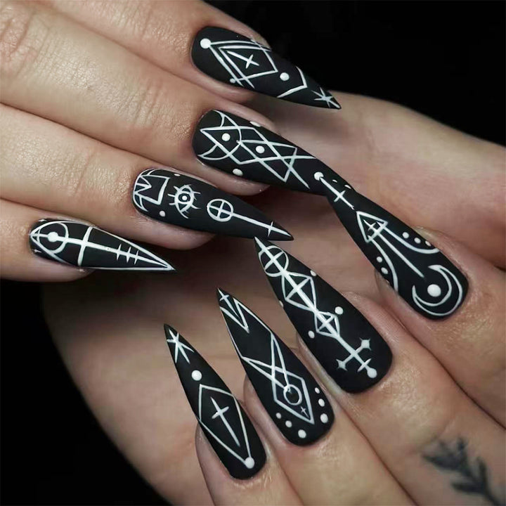 Artistic Geometry-Themed Long Stiletto Nail Art Bowlift
