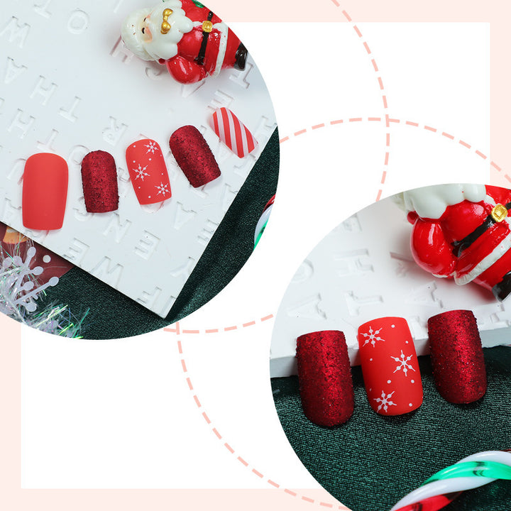 Artificial nail set in festive red with glitter and Christmas motifs Bowlift