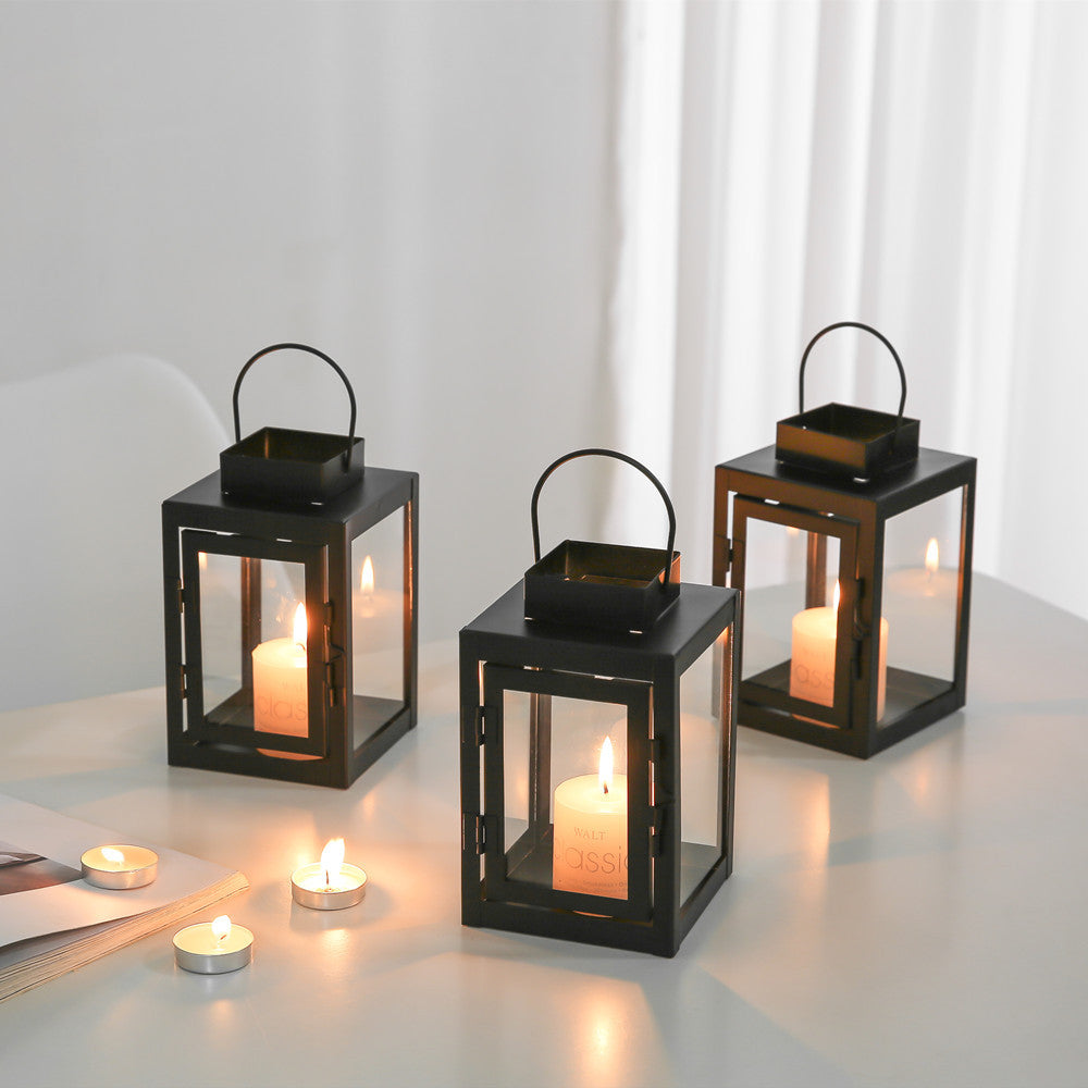 Square Metal and Glass Tealight Lantern with Front Door and Carry Handle Bowlift