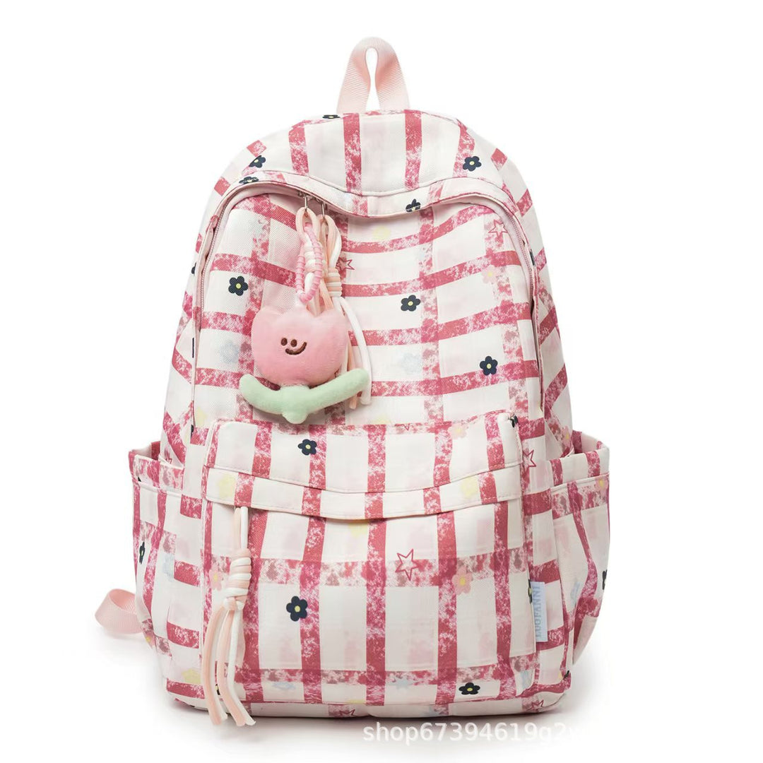 Playful Grid Pattern Backpack Bowlift