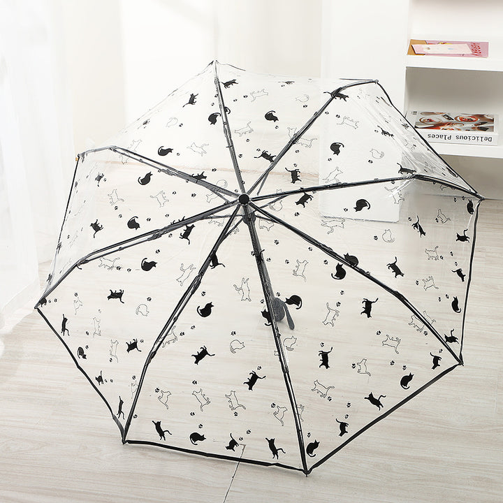 Women's Foldable Umbrella with Transparent Design and Animal Patterns Bowlift