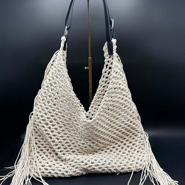 Macrame Hobo Bag with Fringes and Robust Design Bowlift