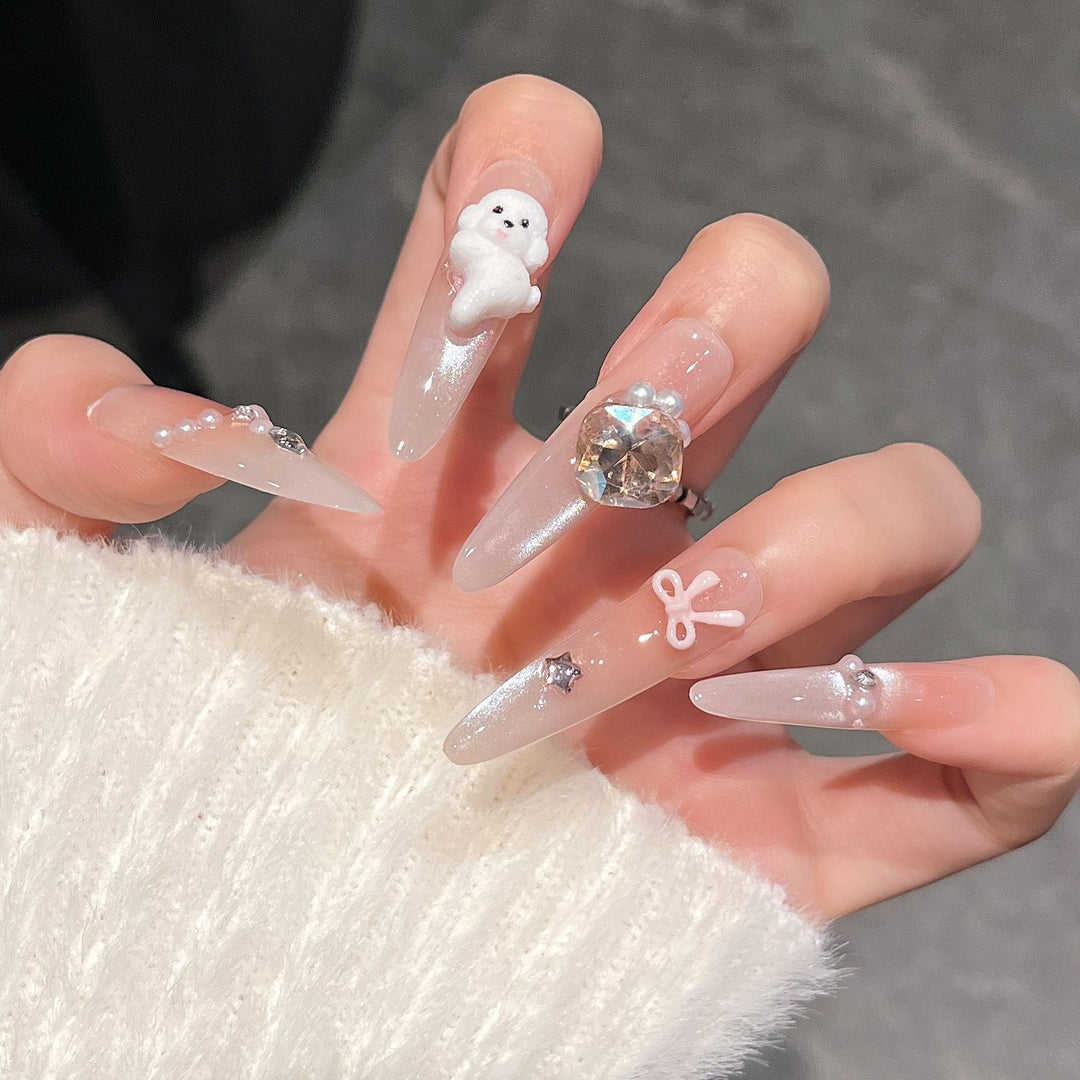 Elegant Floral Design Press-On Nail Extensions Bowlift