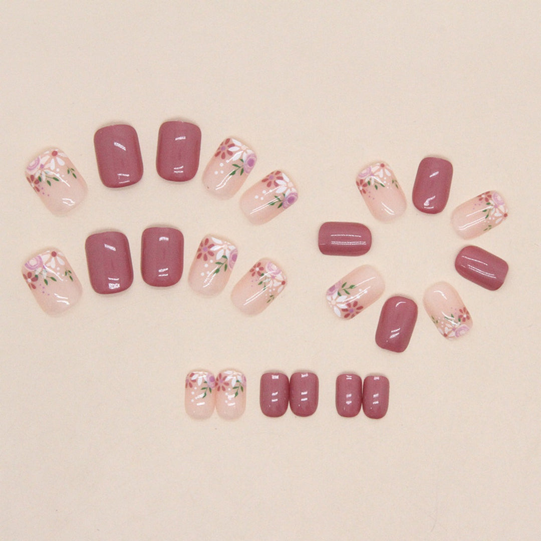 Artistic Floral Design Press-On Nails Bowlift