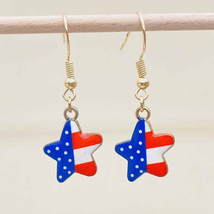 Women's filigree drop earrings with enameled flag pendants and metal hook closure Bowlift