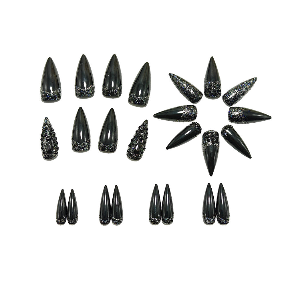 Artificial nails in elegant stiletto design with sparkling rhinestone appliqués Bowlift