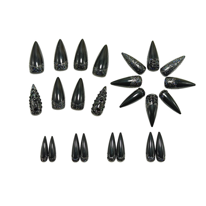 Artificial nails in elegant stiletto design with sparkling rhinestone appliqués Bowlift