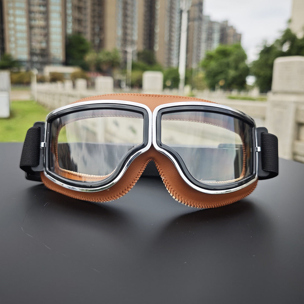 Retro aviator motorcycle goggles with anti-fog UV protection and padded frame Bowlift