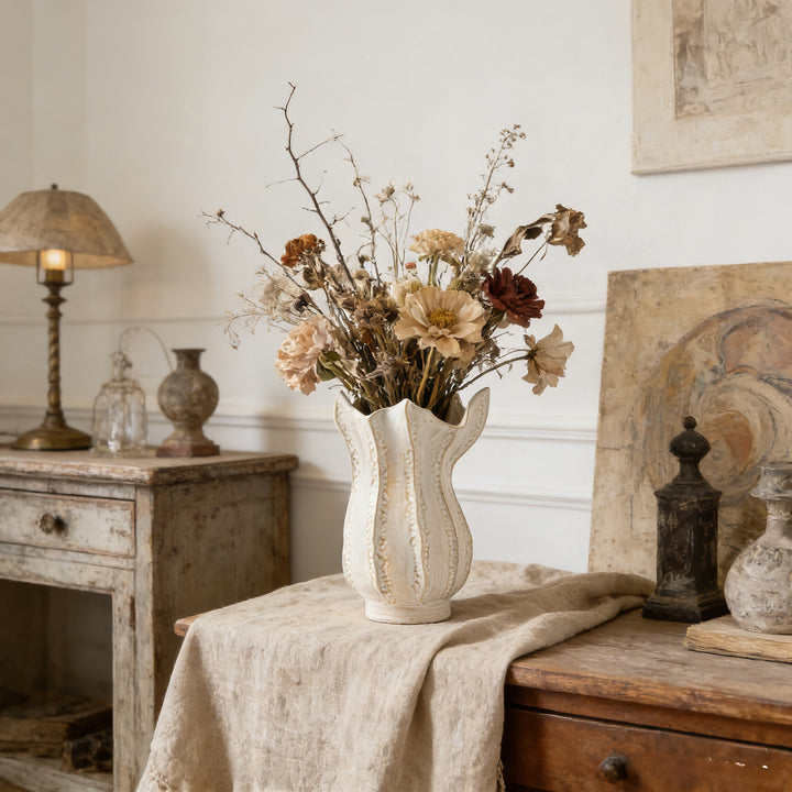 Handmade Textured Tulip-Shaped Ceramic Table Vase