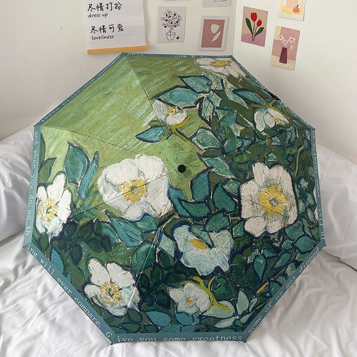 Women's Folding Umbrella with Floral Accents Bowlift