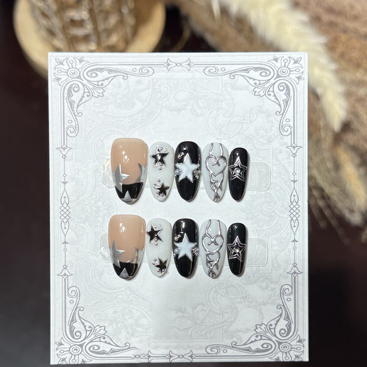 Decorative Press-On Nail Set with Celestial Accents Bowlift