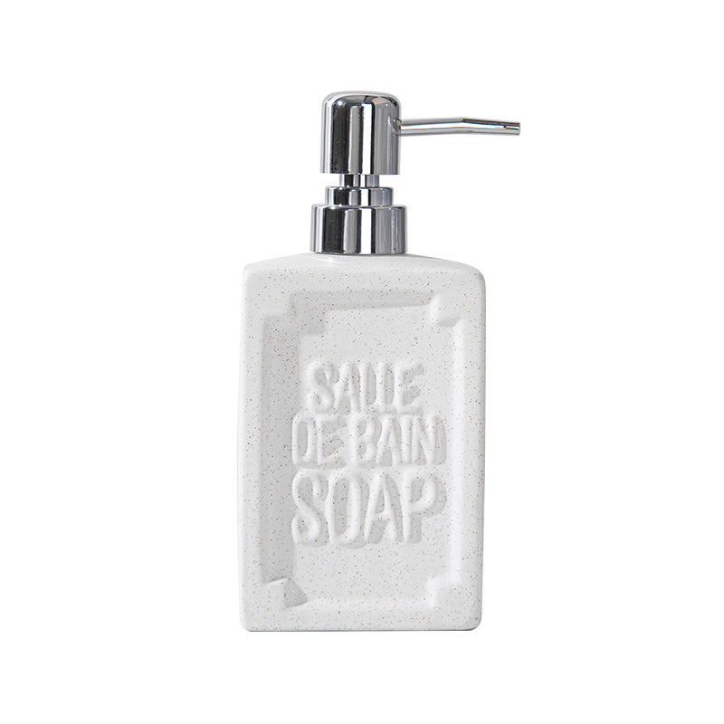 Embossed Ceramic Bathroom Soap Dispenser with Chrome Pump Bowlift