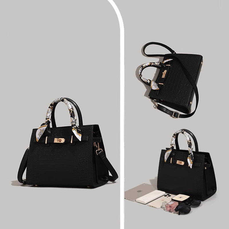 Textured Crocodile-Patterned Handbag Bowlift