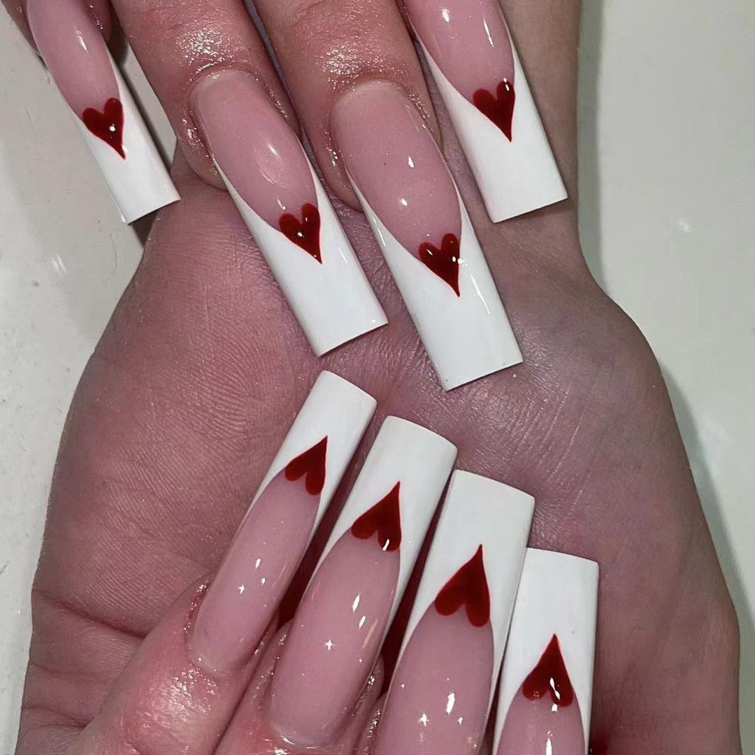 Romantic Heart-Design Acrylic Press-On Nails Bowlift