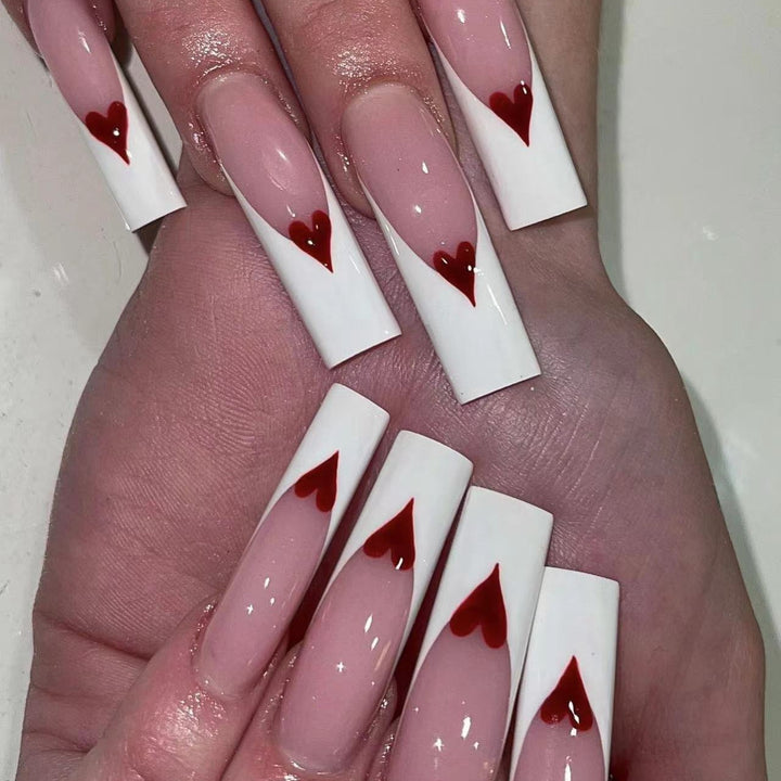 Romantic Heart-Design Acrylic Press-On Nails Bowlift