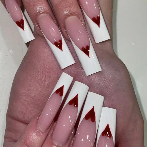 Romantic Heart-Design Acrylic Press-On Nails Bowlift