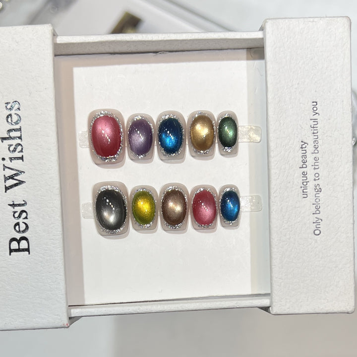 Colorful Metallic Press-On Nail Set with Glittering Accents Bowlift
