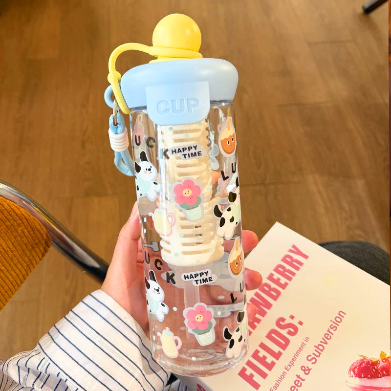 Kawaii Silicone-Topped Reusable Water Bottle with Carry Strap and Cute Dessert Print Bowlift