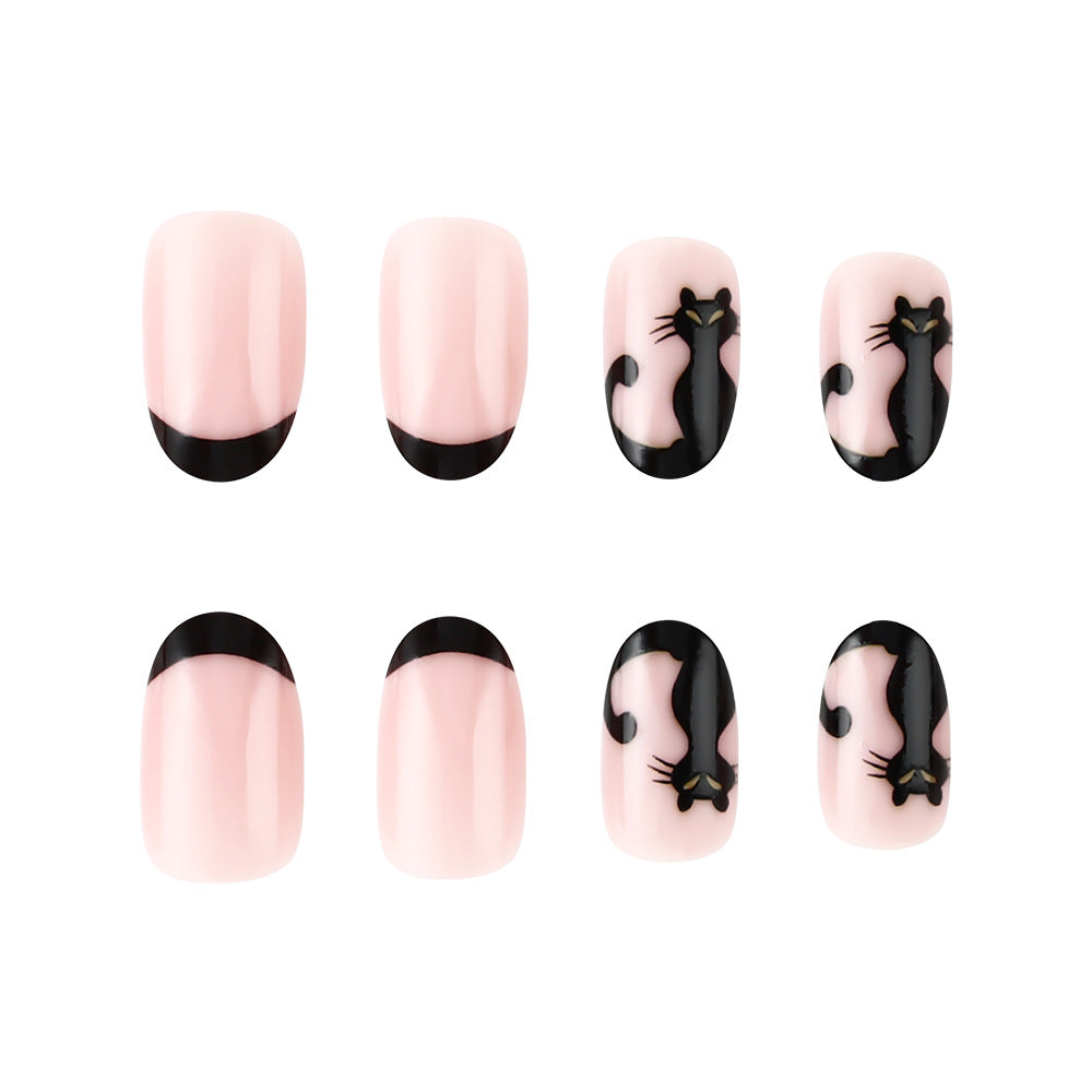 Artistic Cat-Themed Press-On Nails Bowlift
