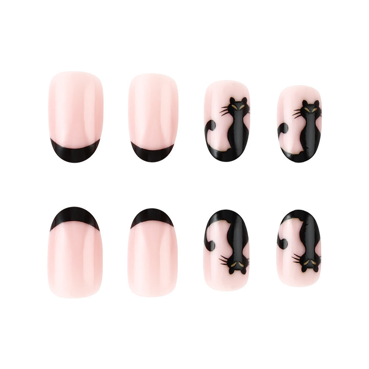 Artistic Cat-Themed Press-On Nails Bowlift