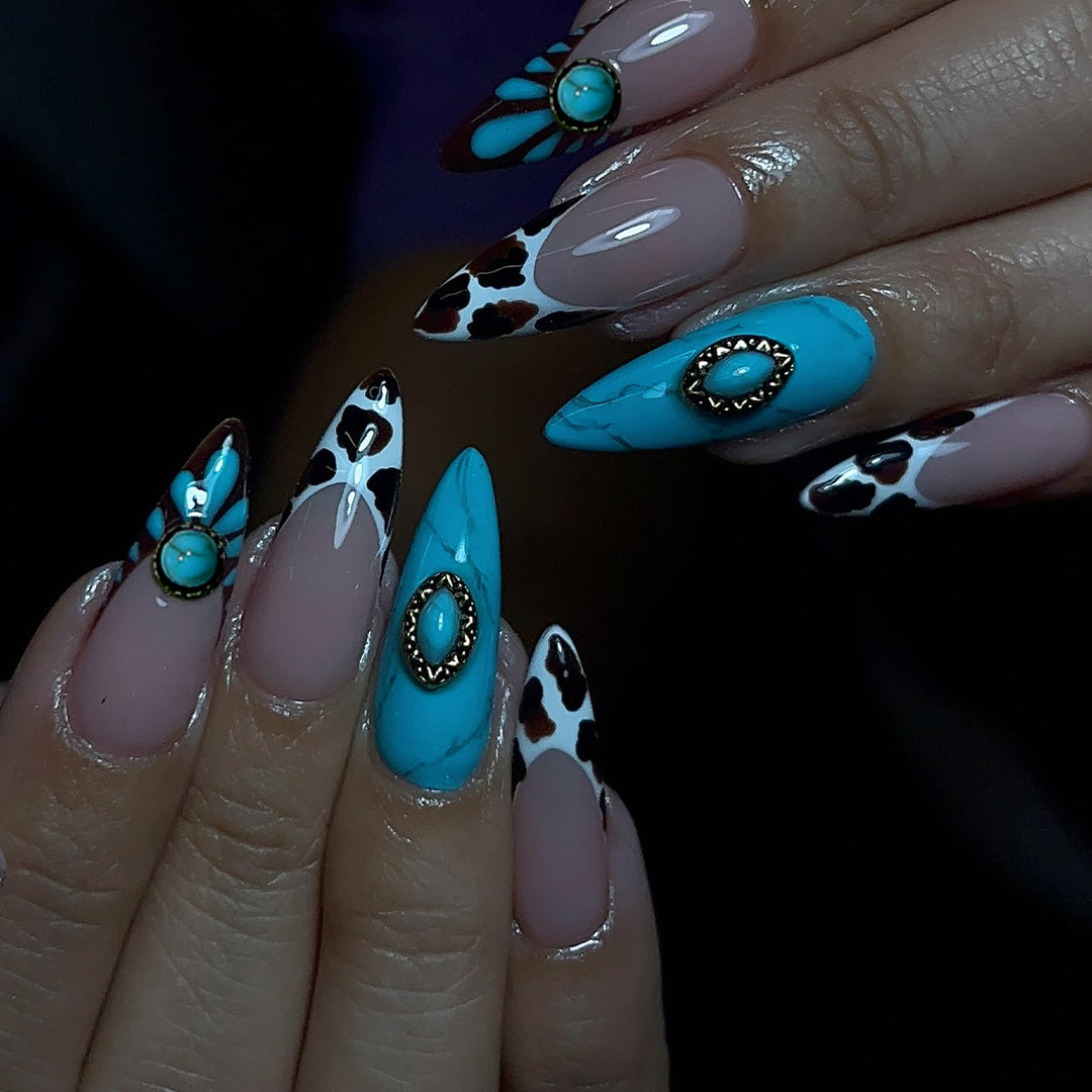 Artistic Stiletto Nail Art Extensions with 3D Accents Bowlift