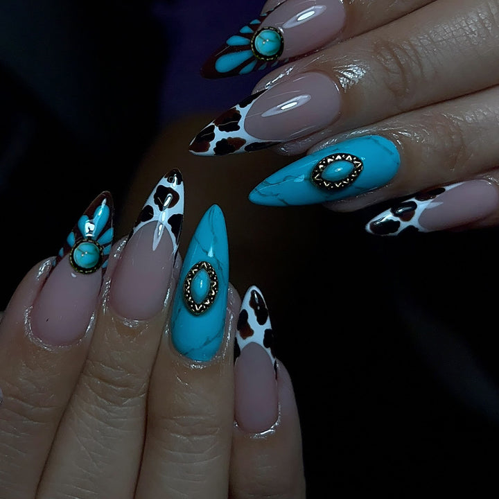 Artistic Stiletto Nail Art Extensions with 3D Accents Bowlift