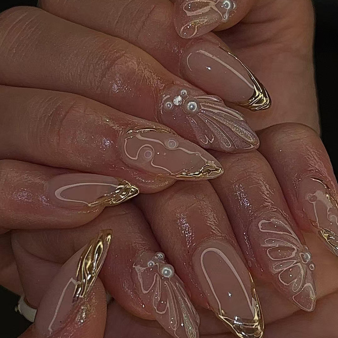 Artistic fingernails with curved decorations Bowlift