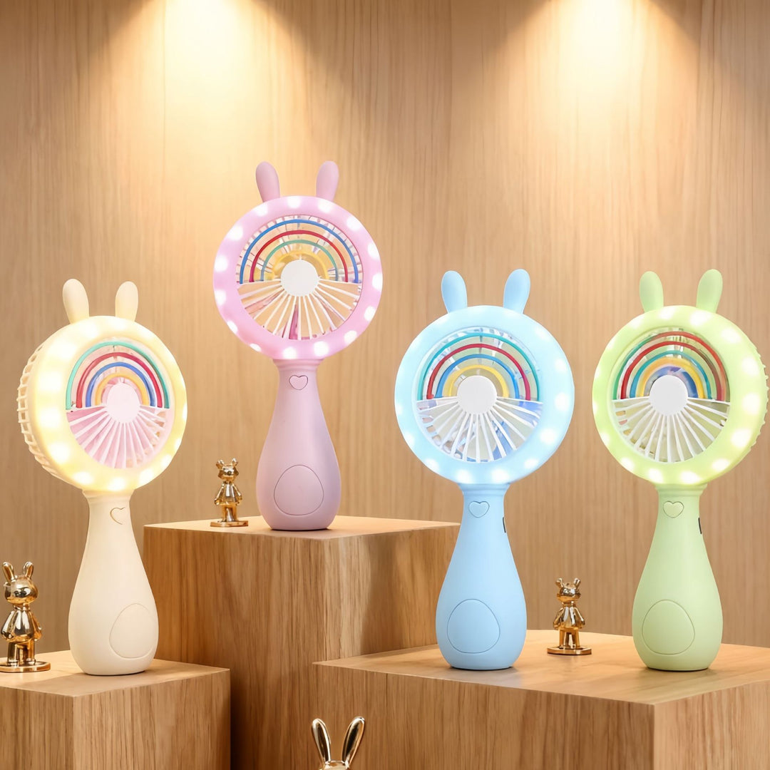 Ladies portable hand fan with LED function and innovative bunny design Bowlift