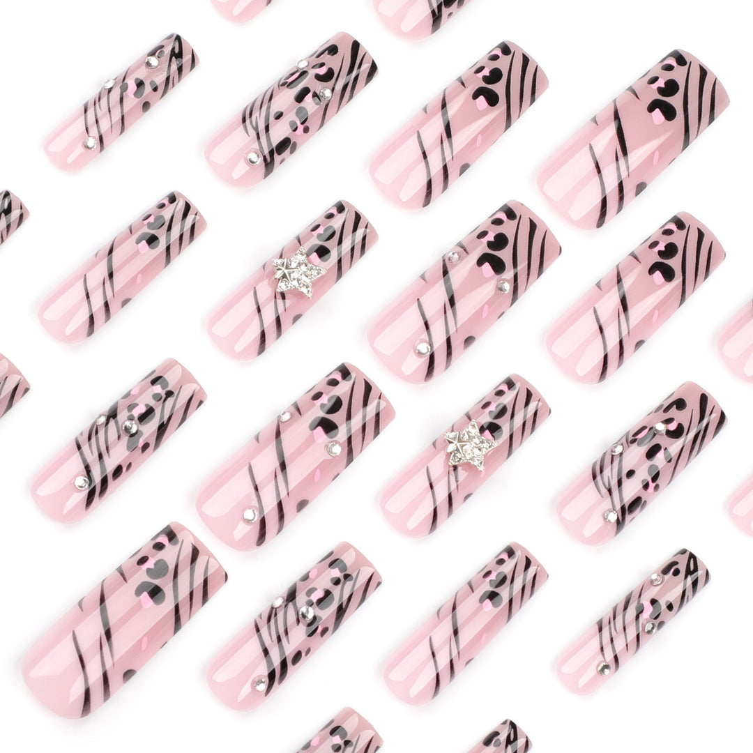 Artful Nail Art with Zebra Pattern and Glitter Accents Bowlift