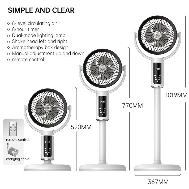 Unisex nan height-adjustable oscillating rechargeable pedestal fan with digital LED display remote and aromatherapy Bowlift