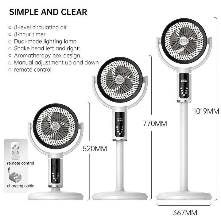 Unisex nan height-adjustable oscillating rechargeable pedestal fan with digital LED display remote and aromatherapy Bowlift