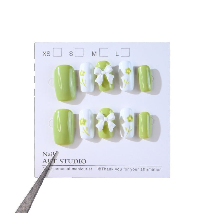 Decorative Press-On Nail Set with Floral Bow Design Bowlift