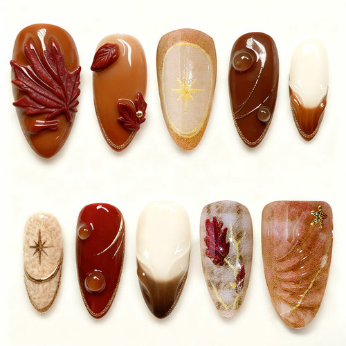 Premium Decorative Press-On Nail Set with Artistic Floral Accents Bowlift
