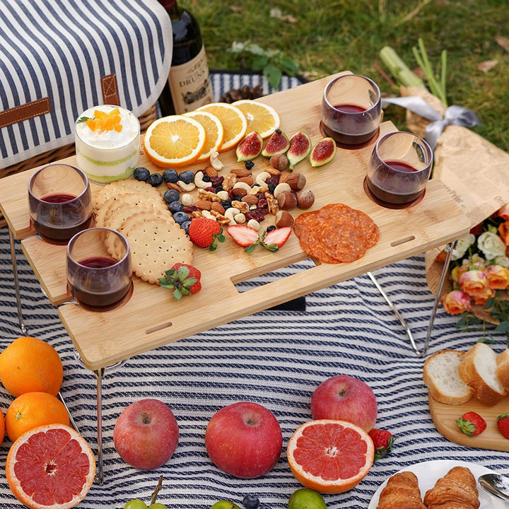 Ladies picnic basket with integrated dinnerware set andStylish folding table Bowlift